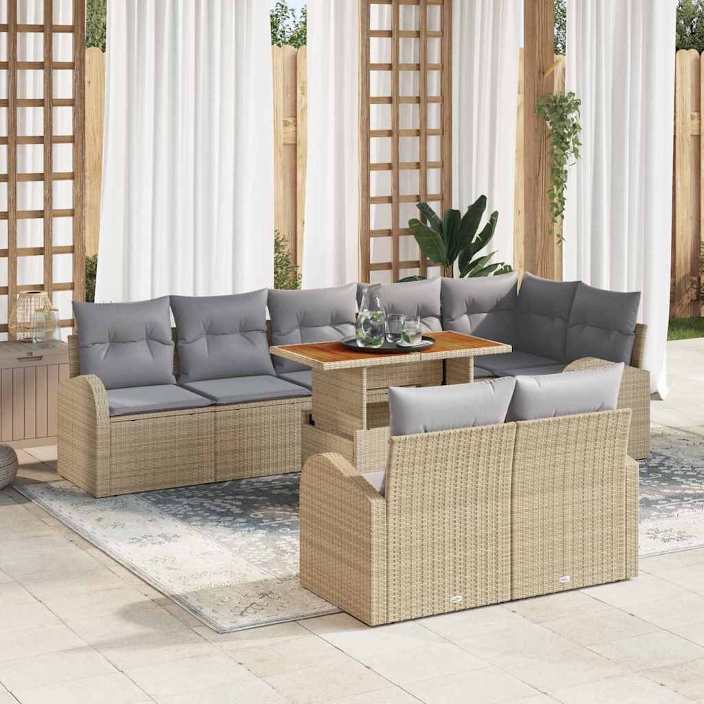 Conjunto de sofá de jardín con cojín 9 pcs beige y gris claro