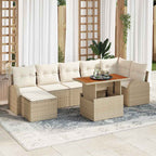 Conjunto de sofá de jardín con cojín 8 pcs beige y crema