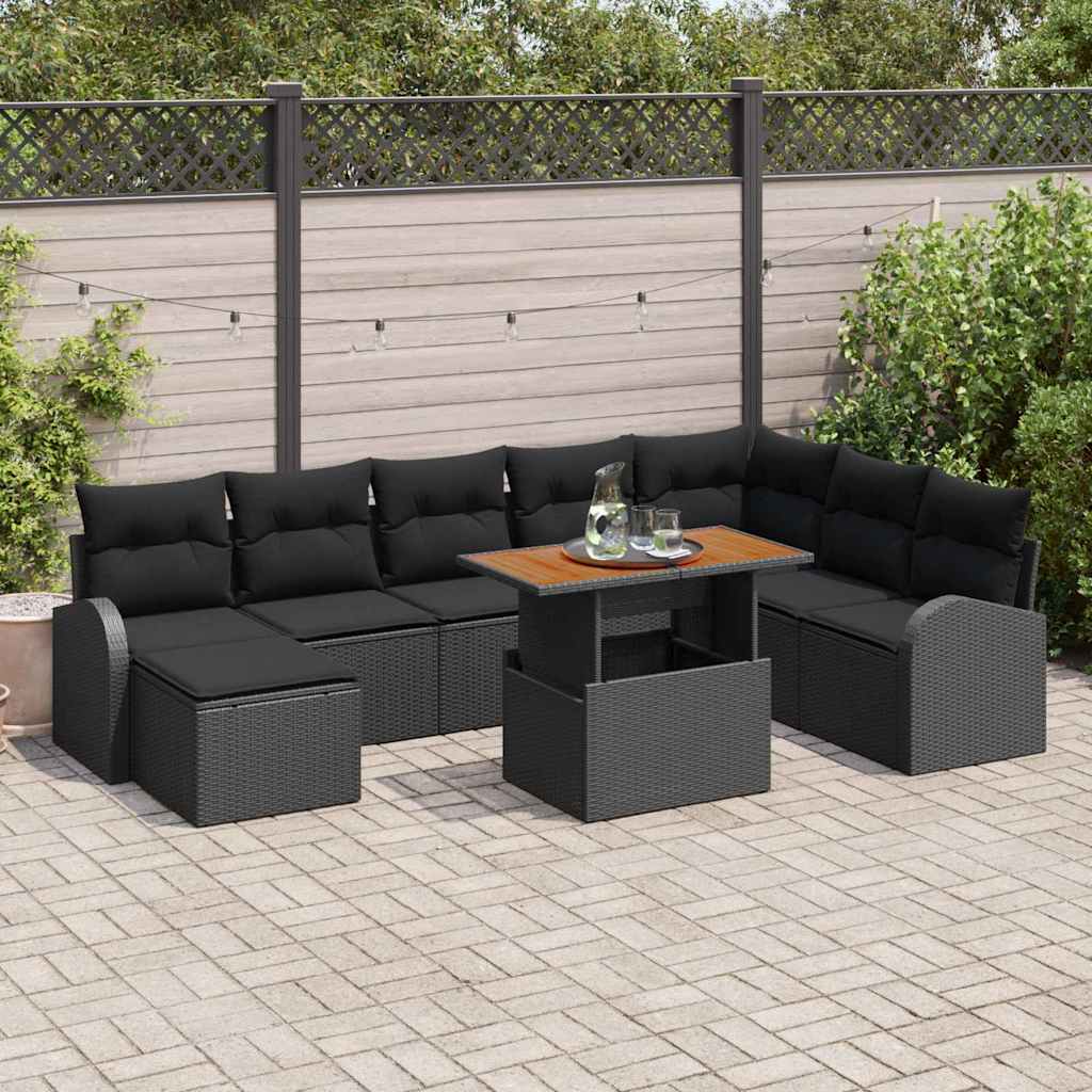 Conjunto de sofá de jardín con cojín 9 pcs beige y crema