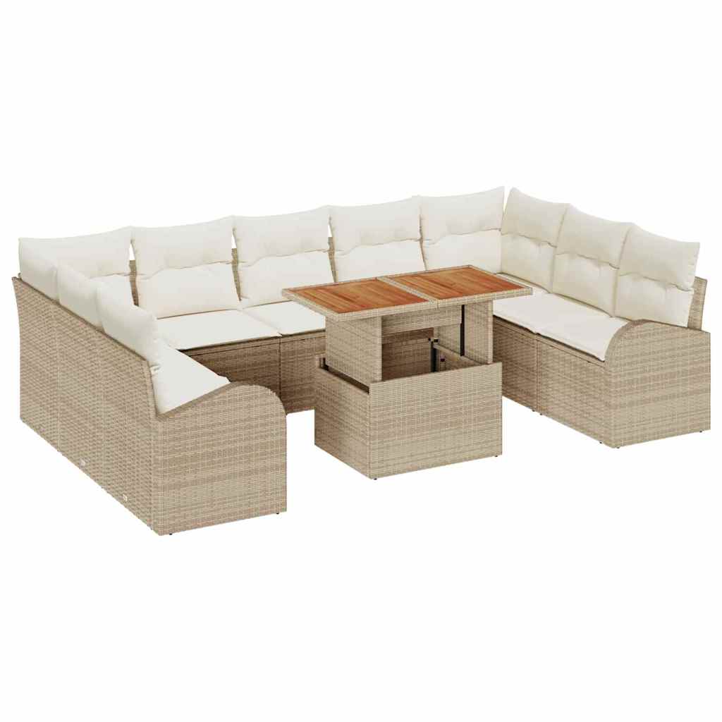 Conjunto de sofá de jardín con cojín 10 pcs beige y crema