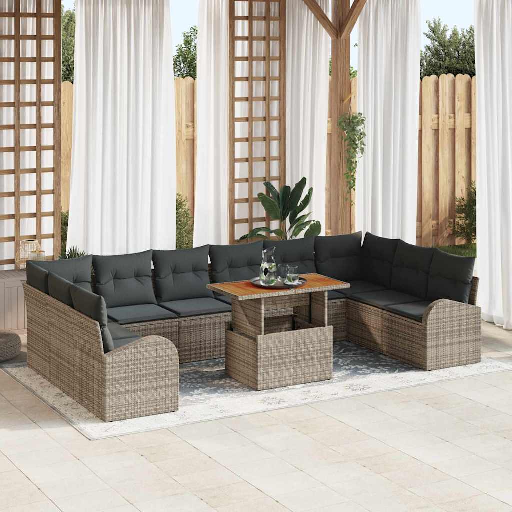 Conjunto de sofá de jardín con cojín 11 pcs beige y crema