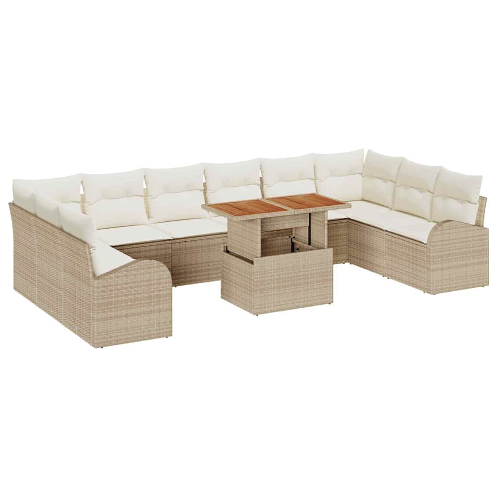 Conjunto de sofá de jardín con cojín 11 pcs beige y crema