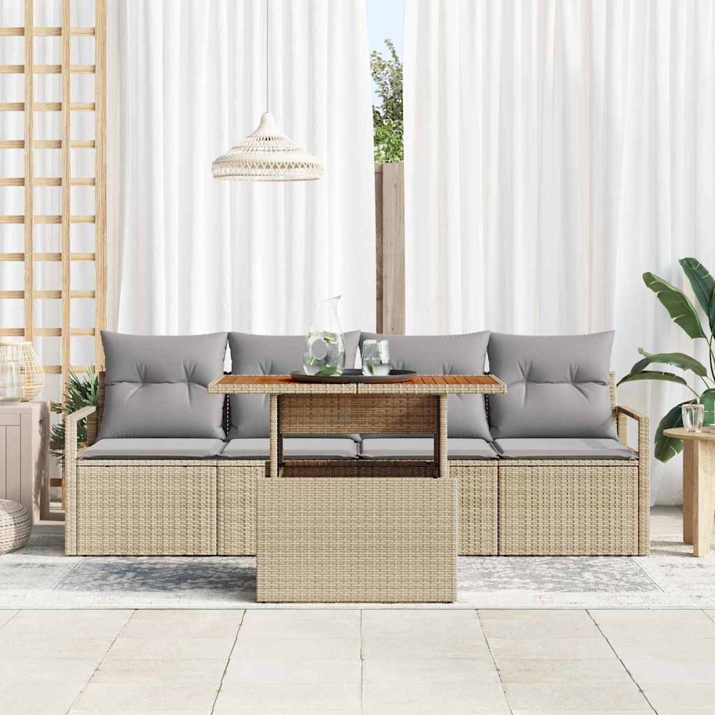 Conjunto de sofá de jardín con cojín 5 pcs beige y gris claro