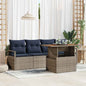 Conjunto de sofá de jardim com almofada 5 peças cinzento e azul-marinho