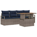 Conjunto de sofá de jardín con cojín 5 pcs gris y azul marino