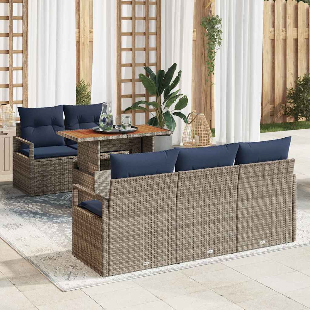 Conjunto de sofá de jardín con cojín 6 pcs gris y azul marino