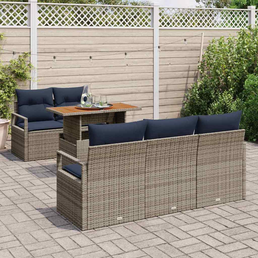 Conjunto de sofá de jardín con cojín 6 pcs gris y azul marino