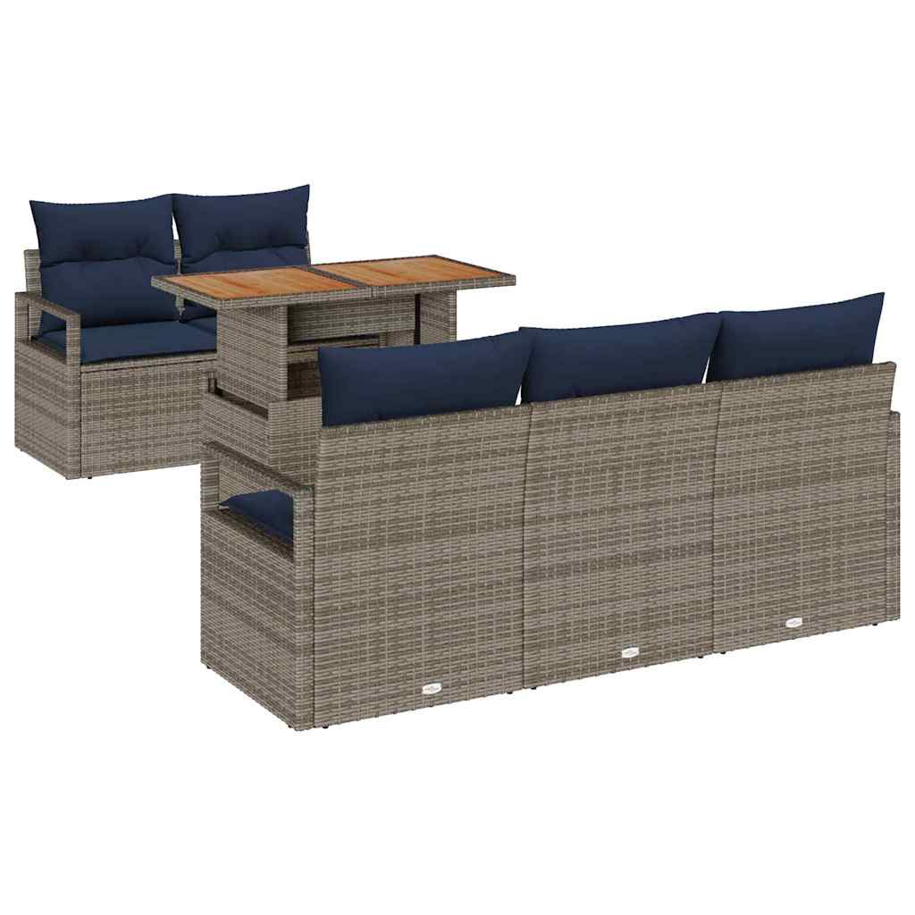 Conjunto de sofá de jardín con cojín 6 pcs gris y azul marino
