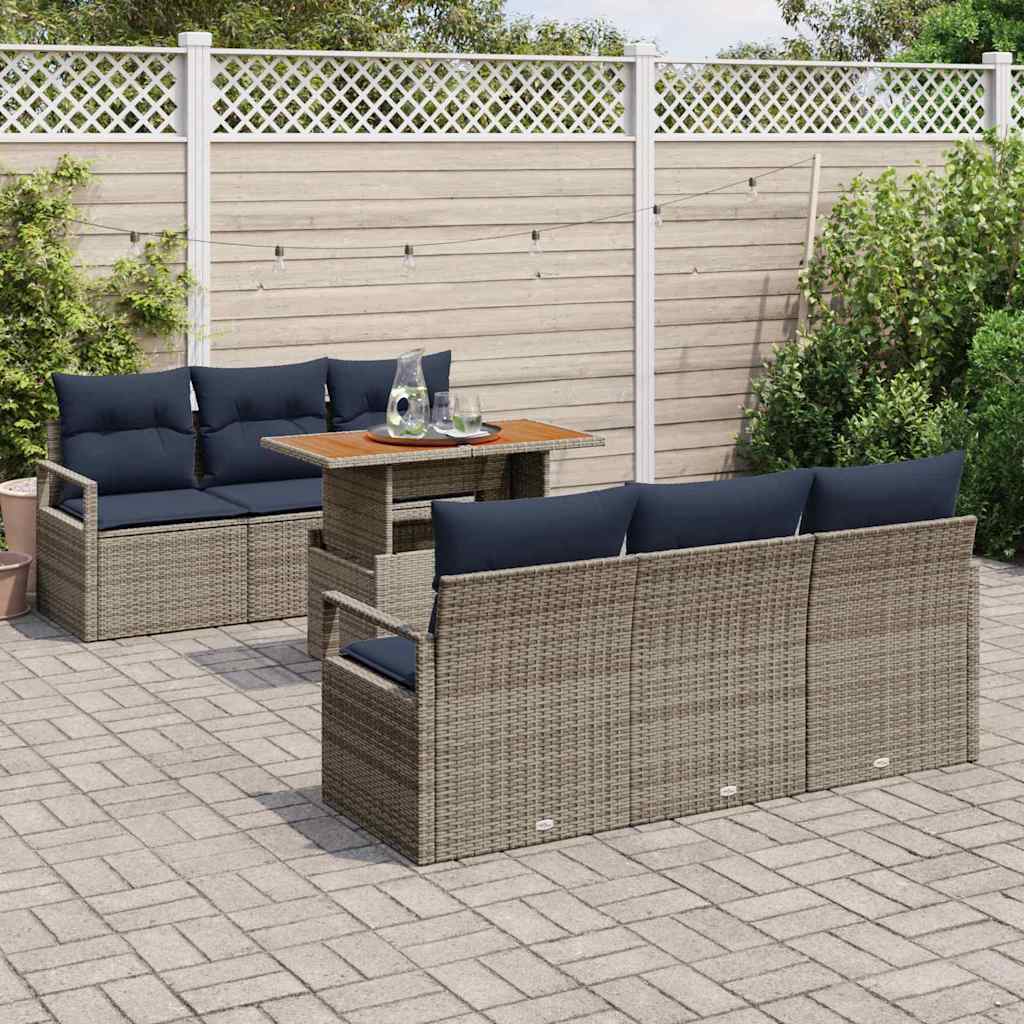 Conjunto de sofá de jardín con cojín 7 pcs gris y azul marino