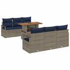 Conjunto de sofá de jardín con cojín 7 pcs gris y azul marino