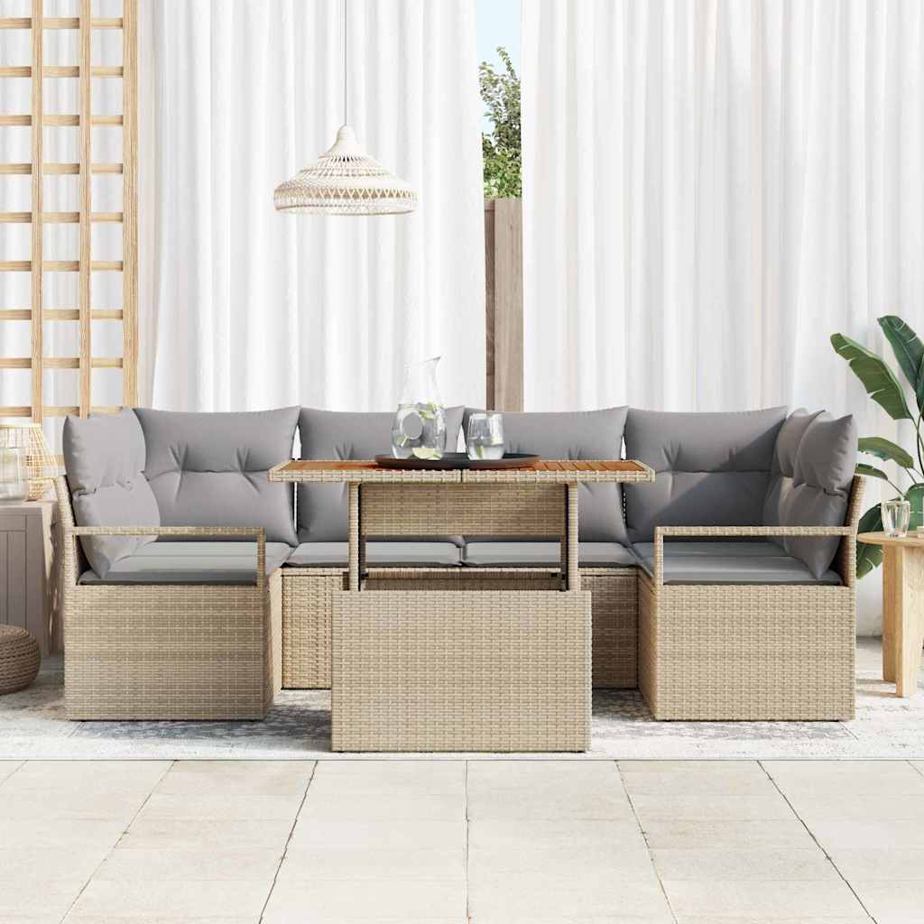 Conjunto de sofá de jardín con cojín 7 pcs beige y gris claro