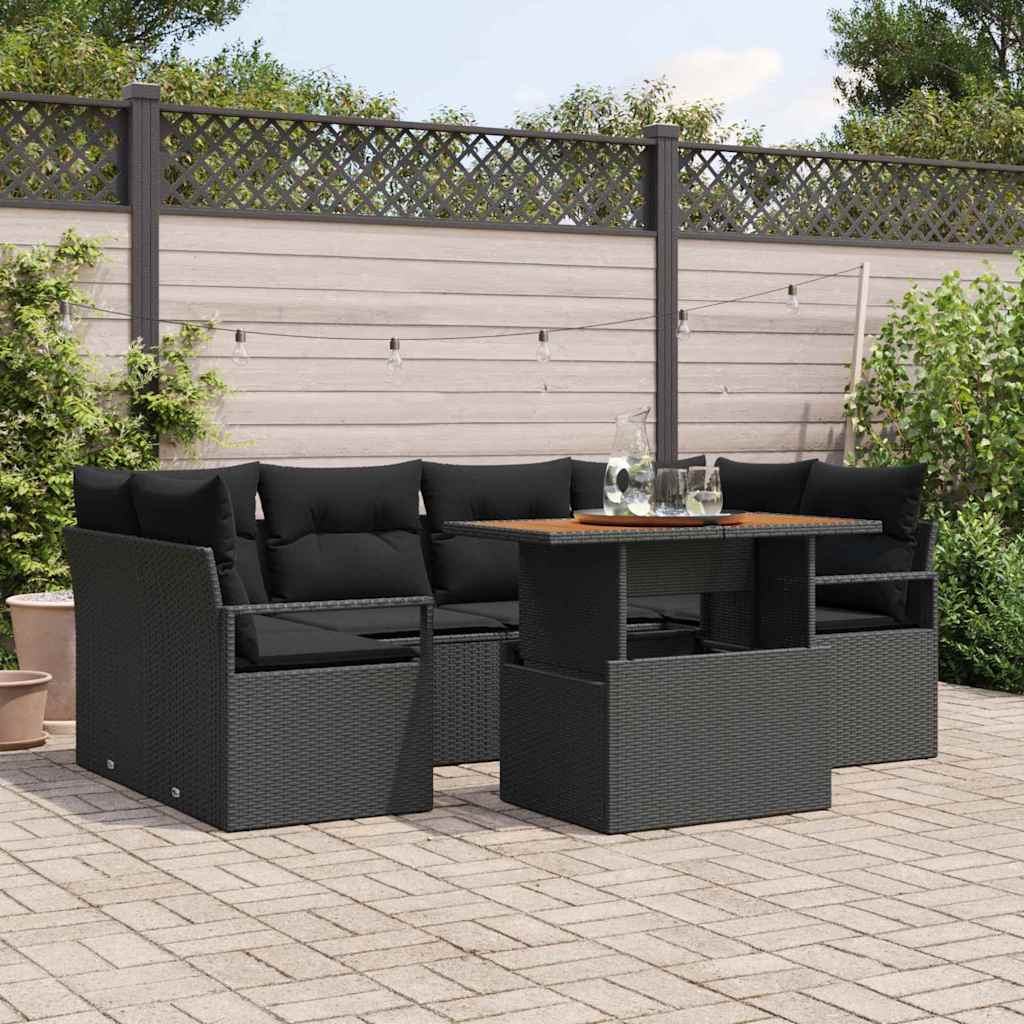 Conjunto de sofá de jardín con cojín 7 pcs beige y gris claro