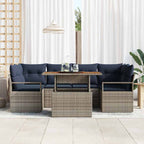 Conjunto de sofá de jardín con cojín 7 pcs gris y azul marino