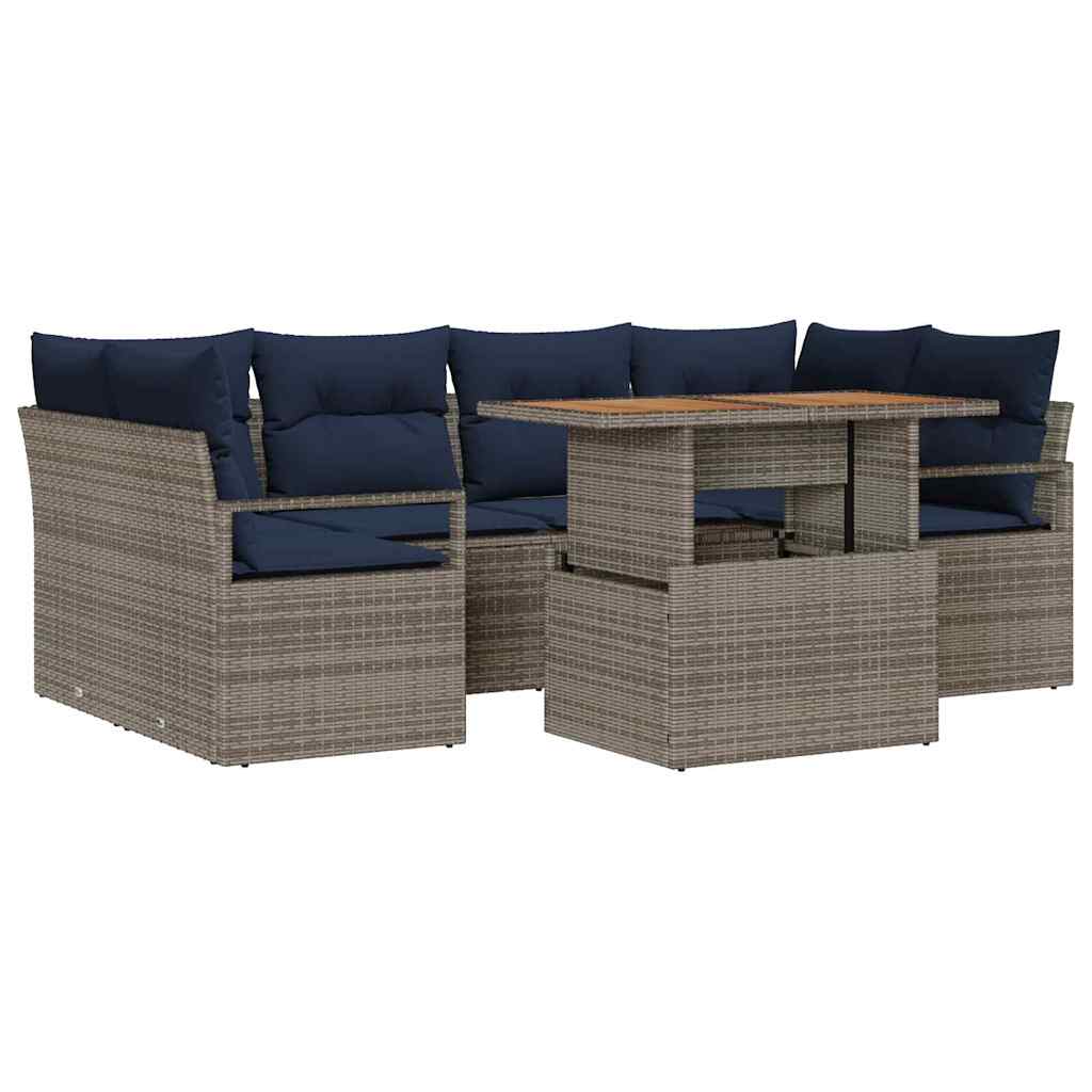 Conjunto de sofá de jardín con cojín 7 pcs gris y azul marino