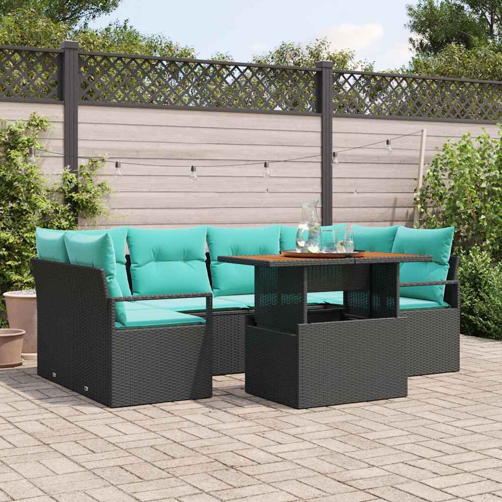 Conjunto de sofá de jardín con cojín 7 pcs gris y azul marino