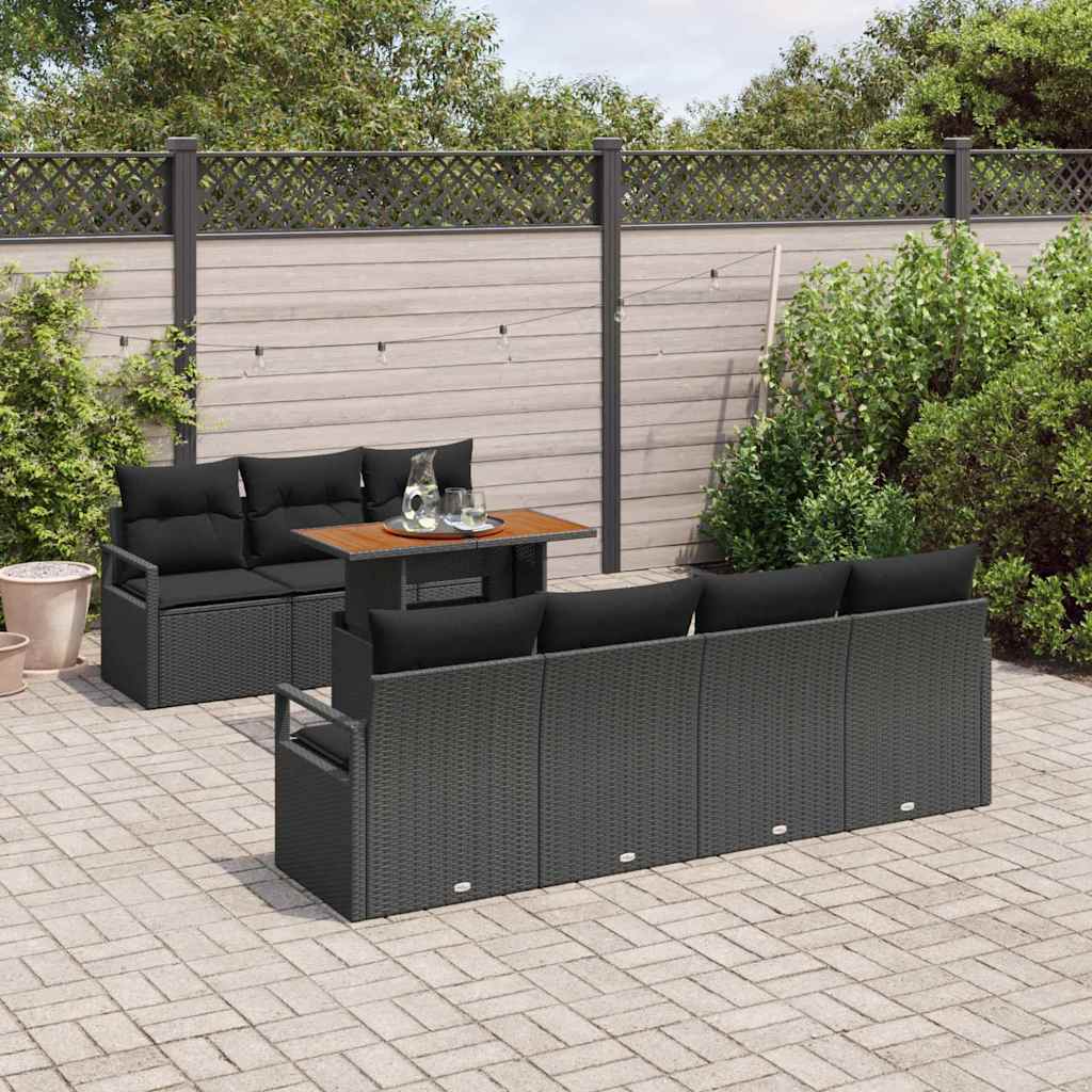 Conjunto de sofá de jardín con cojín 8 pcs Negro y Marrón