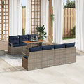 Conjunto de sofá de jardín con cojín Manual 8 pcs Gris y azul