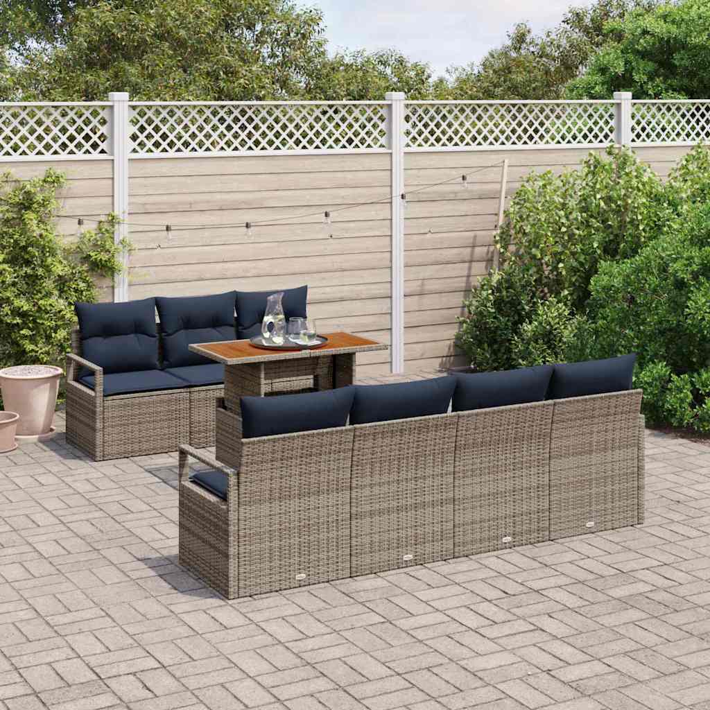 Conjunto de sofá de jardín con cojín Manual 8 pcs Gris y azul