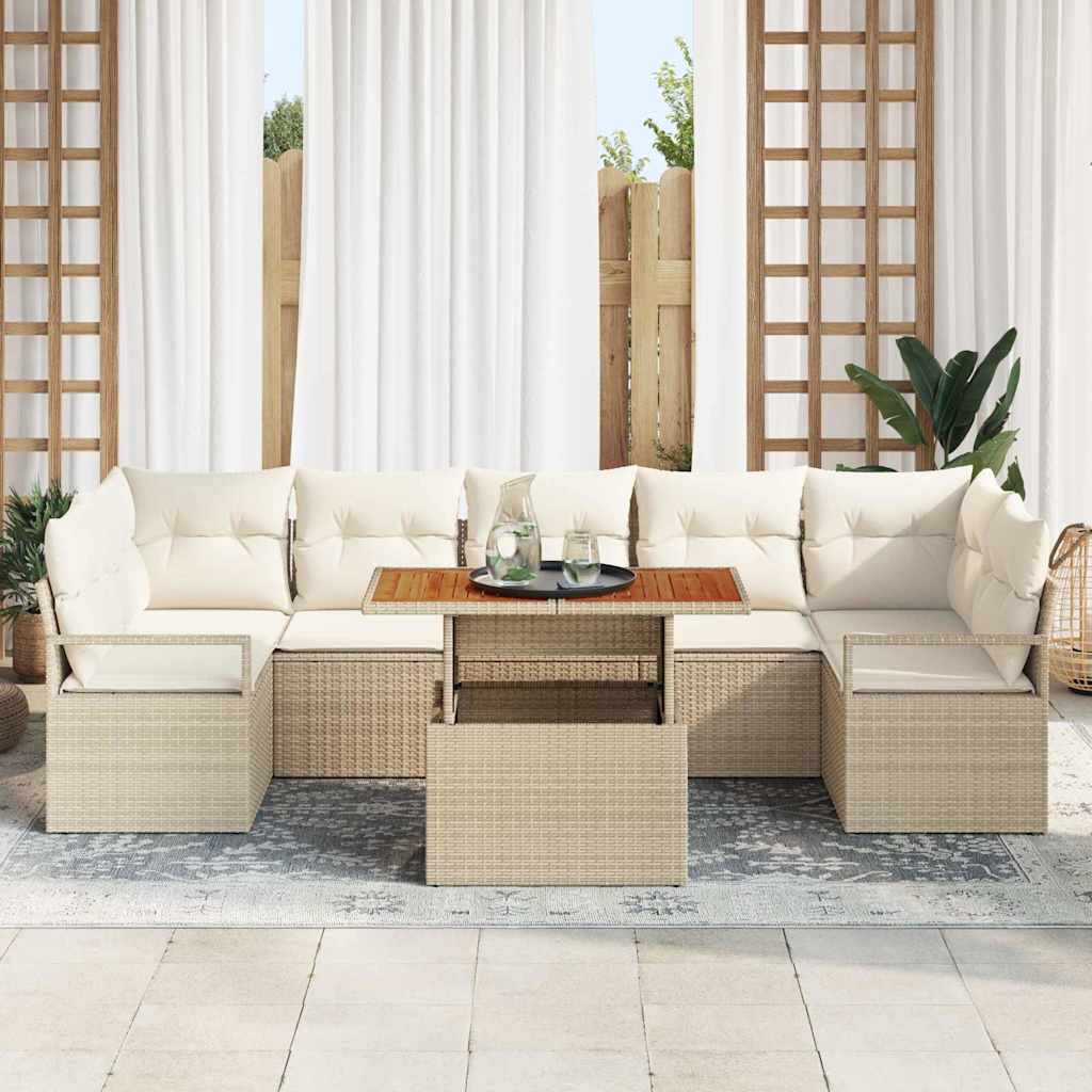 Conjunto de sofá de jardín con cojín 8 pcs Beige y Crema