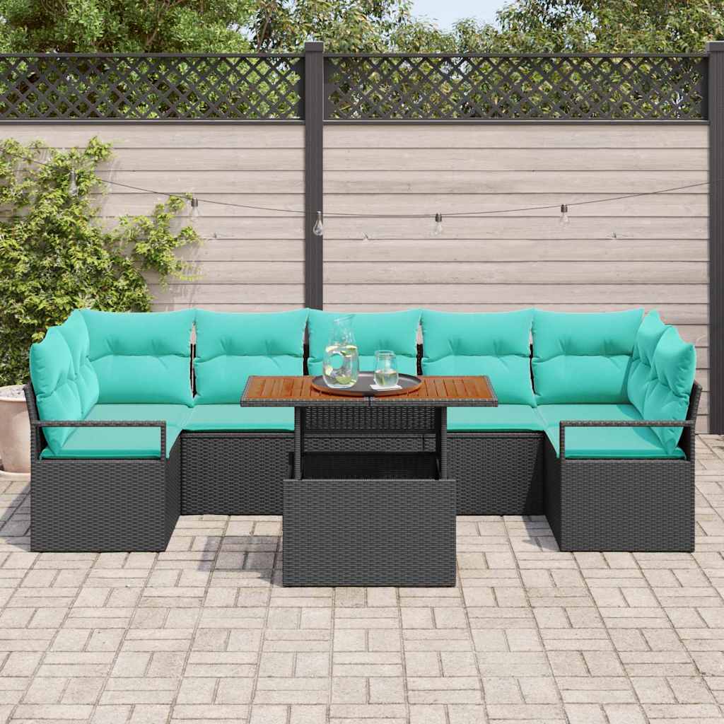 Conjunto de sofá de jardín 8 pcs Negro y Verde Azulado