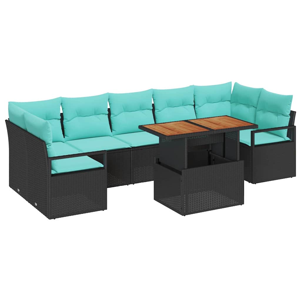 Conjunto de sofá de jardín 8 pcs Negro y Verde Azulado