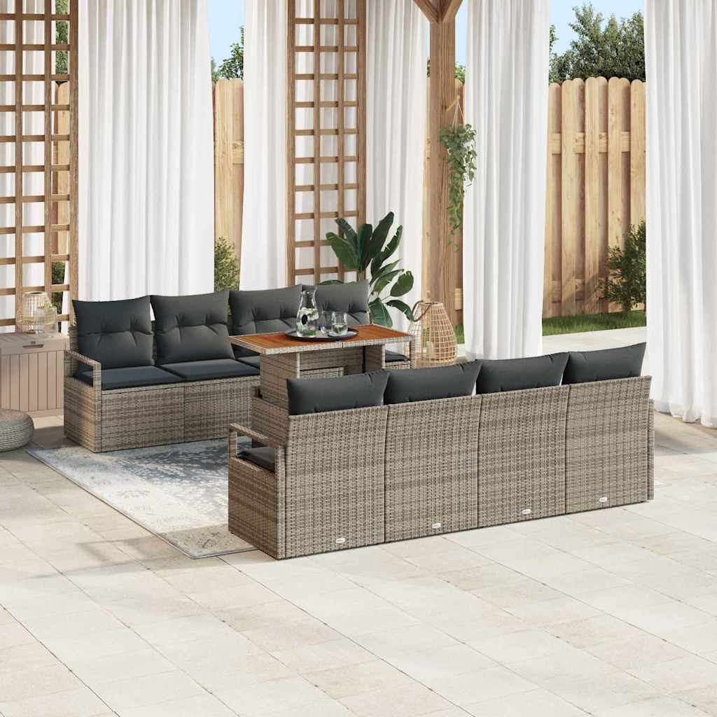 Conjunto de sofá de jardín con cojín 9 pcs Negro y Marrón