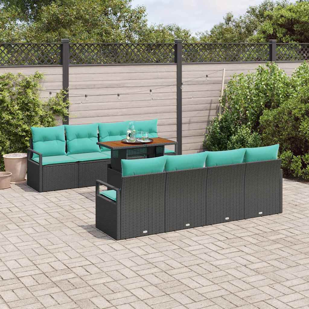Conjunto de sofá de jardín 9 pcs Negro y Verde Azulado