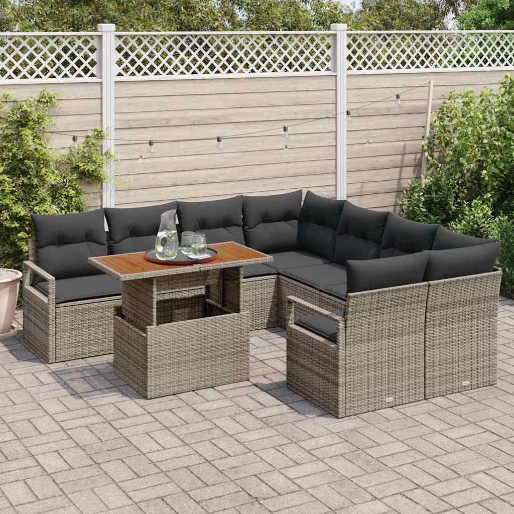 Conjunto de Comedor de Jardín con cojín 9 pcs Gris y marrón
