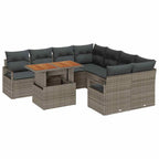Conjunto de Comedor de Jardín con cojín 9 pcs Gris y marrón