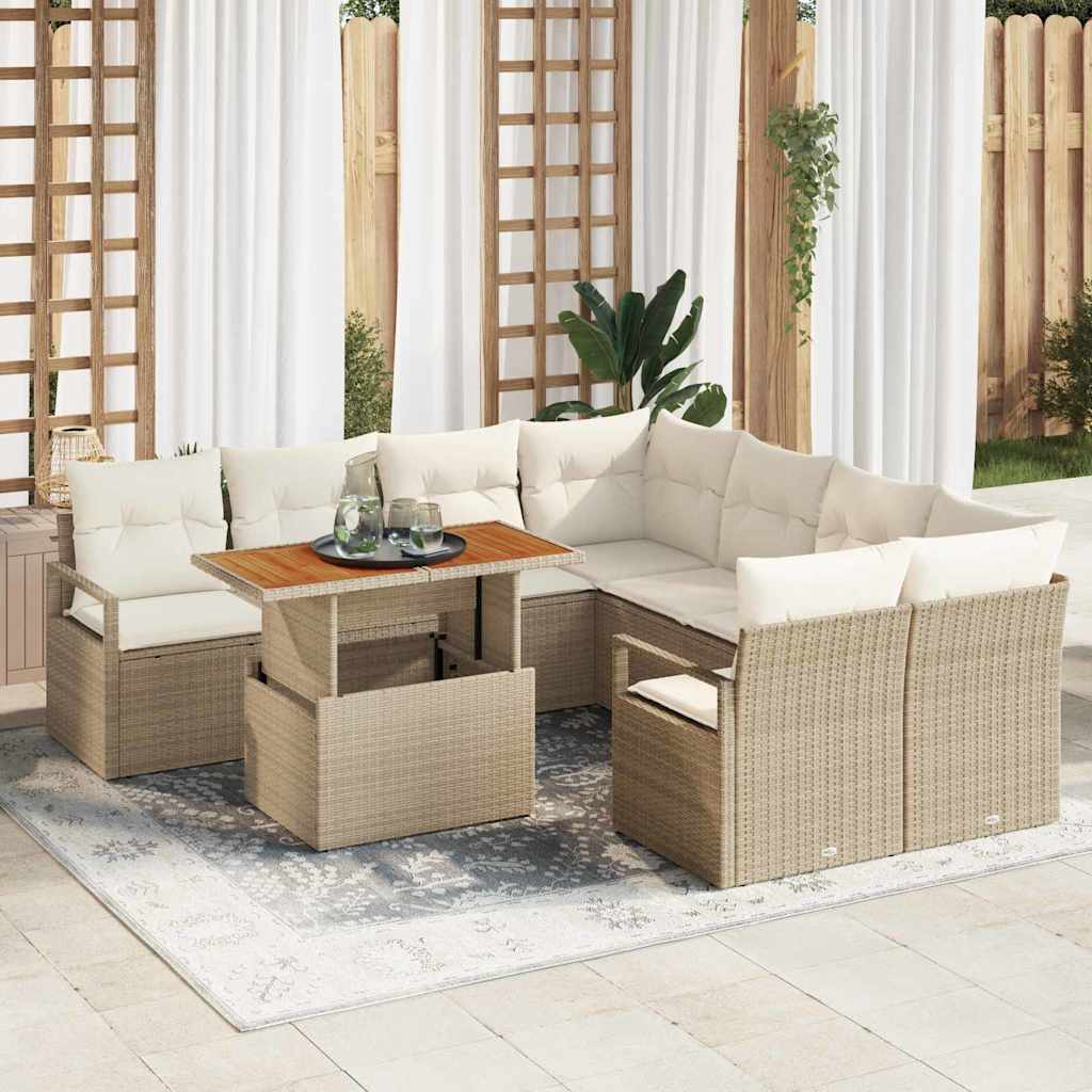 Conjunto de Comedor de Jardín con cojín 7 pcs Negro y Beige