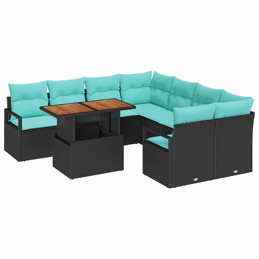 Conjunto de Comedor de Jardín 9 pcs Negro y Verde Azulado
