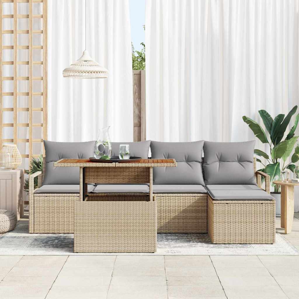 Conjunto de Comedor de Jardín con cojín 6 pcs Beige y gris
