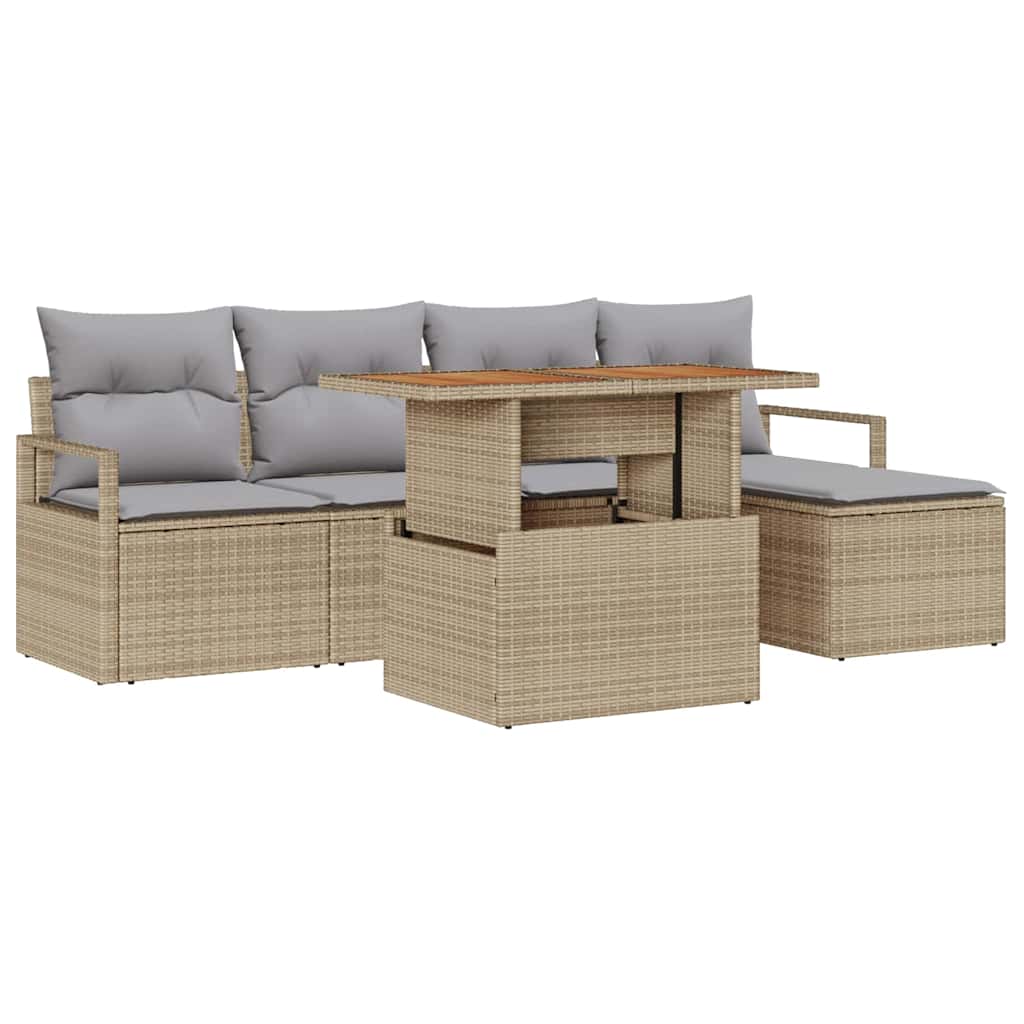 Conjunto de Comedor de Jardín con cojín 6 pcs Beige y gris