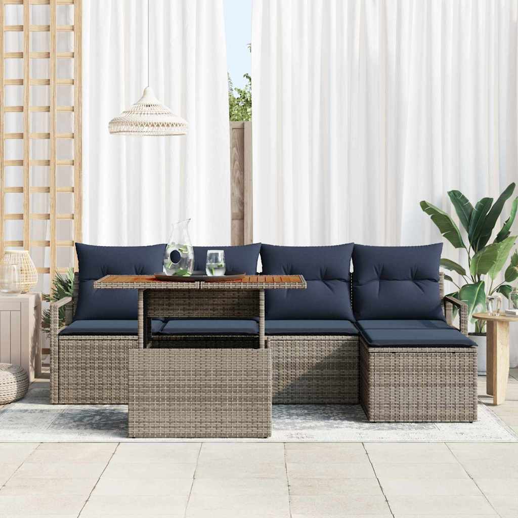 Conjunto de Comedor de Jardín con cojín 6 pcs Gris y marino