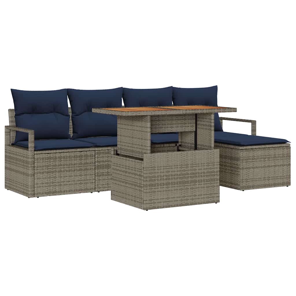 Conjunto de Comedor de Jardín con cojín 6 pcs Gris y marino