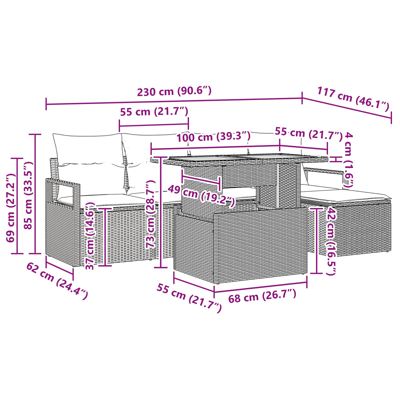 Conjunto de Comedor de Jardín con cojín 6 pcs Gris y marino