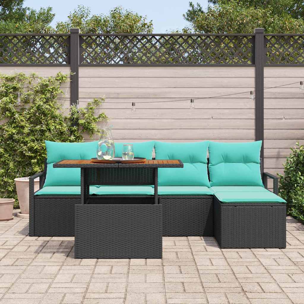 Conjunto de Comedor de Jardín 6 pcs Negro y Verde Azulado