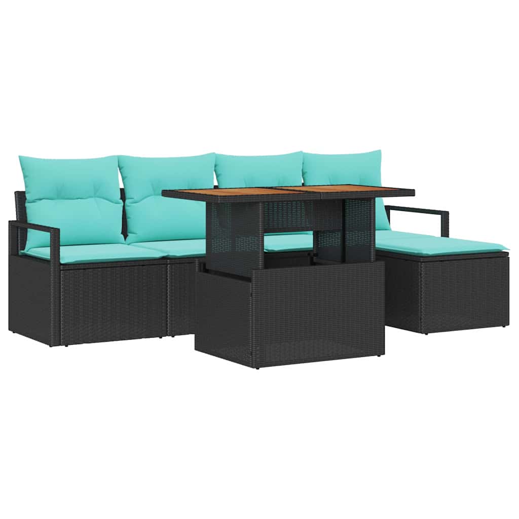 Conjunto de Comedor de Jardín 6 pcs Negro y Verde Azulado