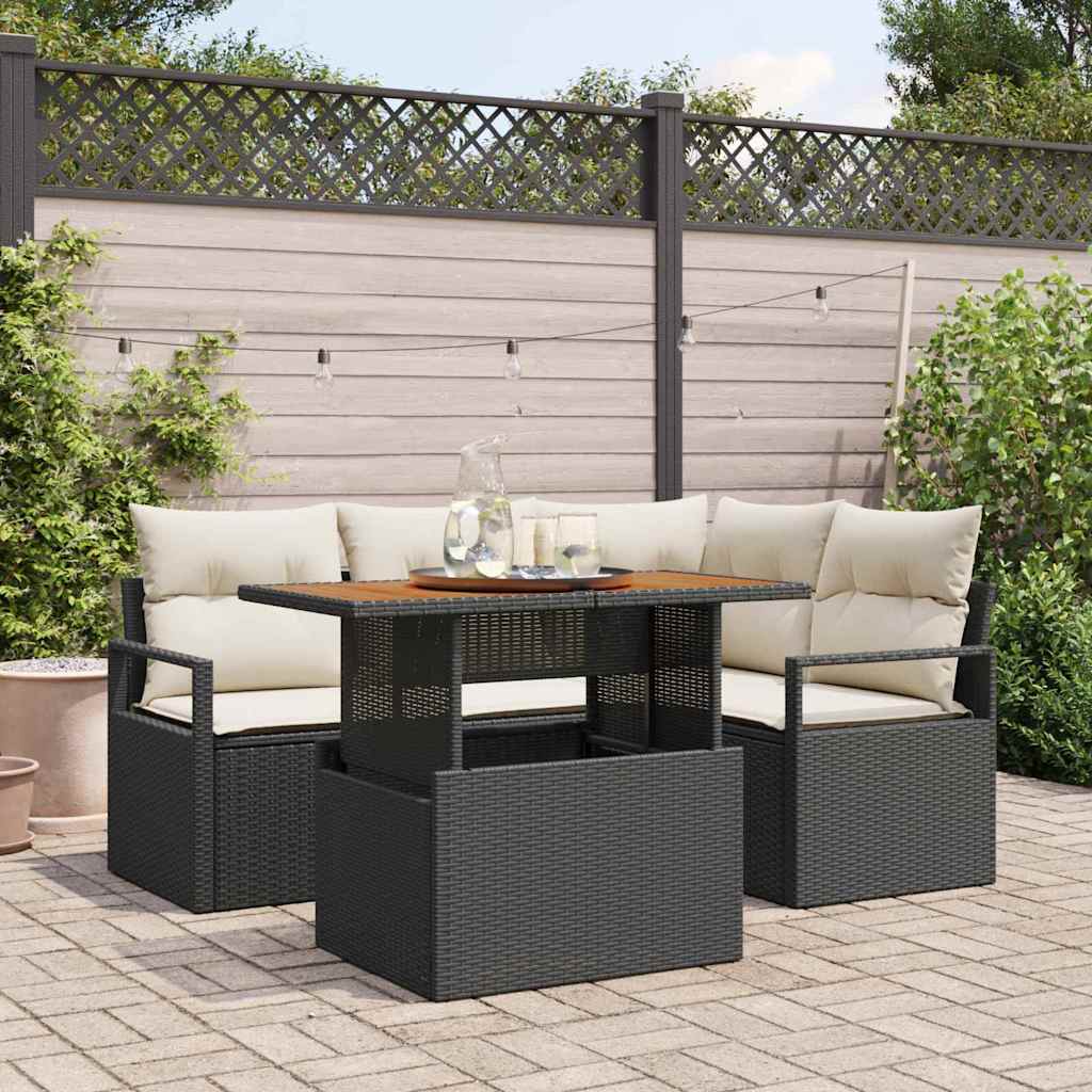Conjunto de Comedor de Jardín con cojín 5 pcs Negro y crema