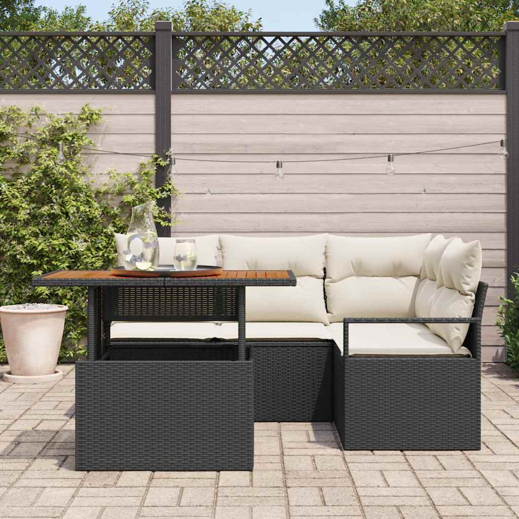 Conjunto de Comedor de Jardín con cojín 5 pcs Negro y crema