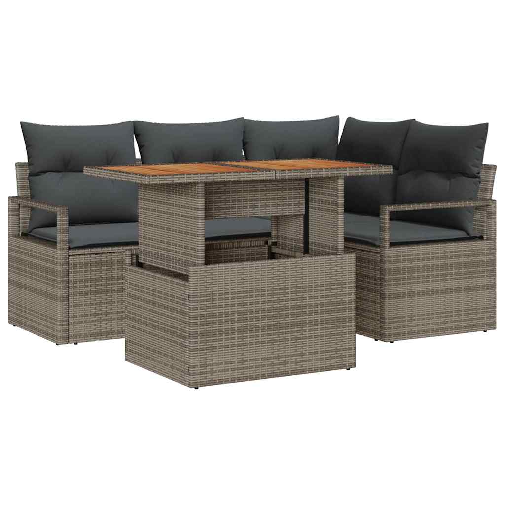 Conjunto de Comedor de Jardín con cojín 5 pcs Gris y marrón
