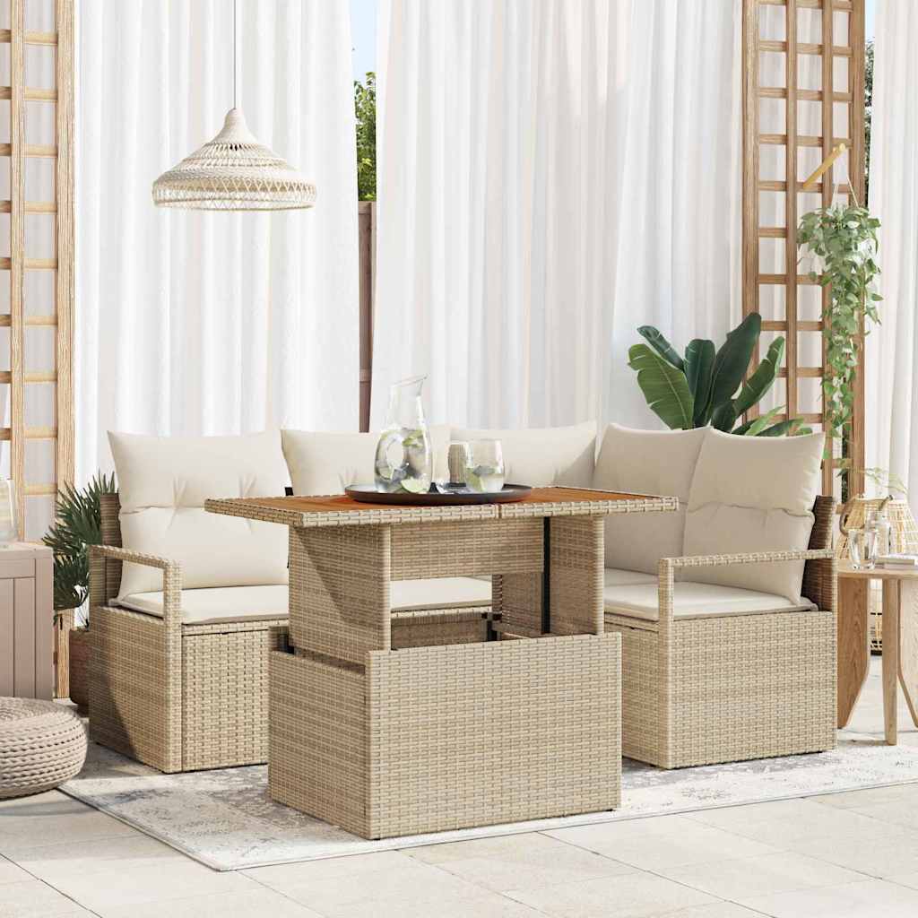 Conjunto de Comedor de Jardín con cojín 5 pcs Beige y Crema