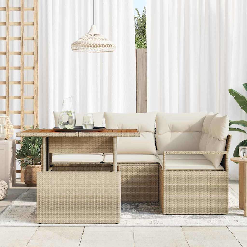 Conjunto de Comedor de Jardín con cojín 5 pcs Beige y Crema