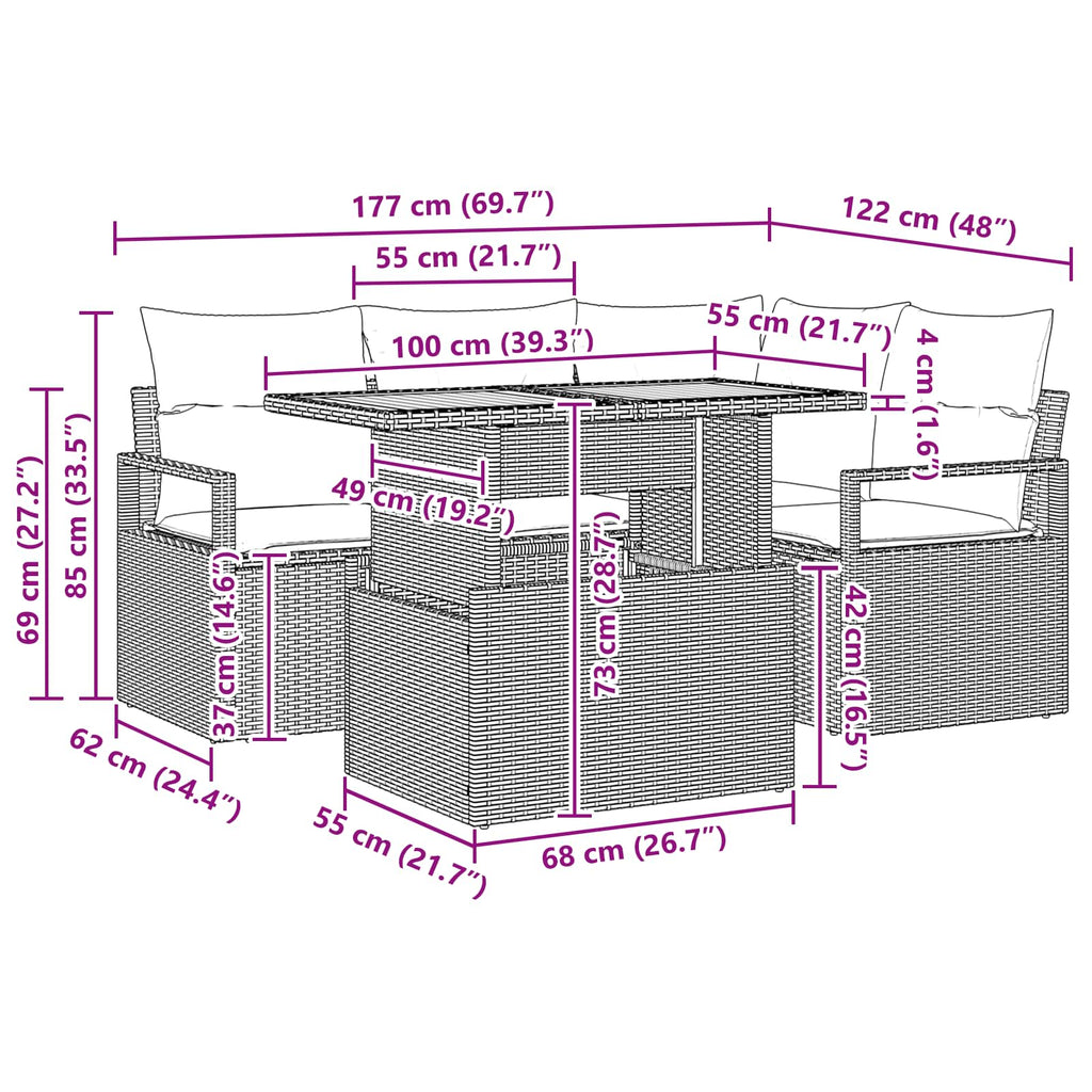 Conjunto de Comedor de Jardín 5 pcs Negro y Verde Azulado