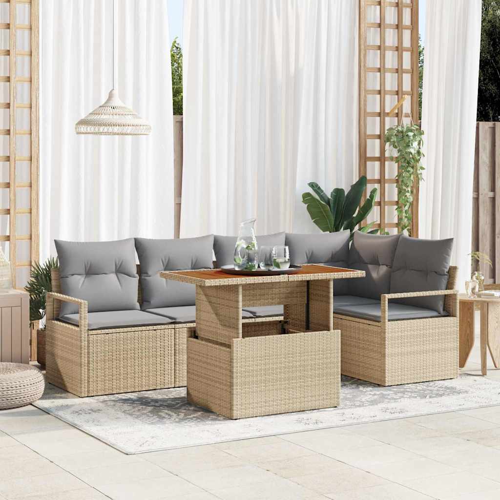 Conjunto de Comedor de Jardín con cojín 6 pcs Beige y gris