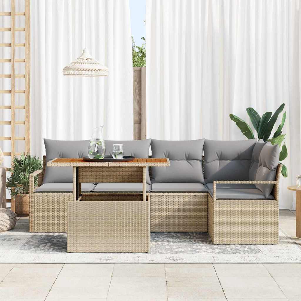 Conjunto de Comedor de Jardín con cojín 6 pcs Beige y gris