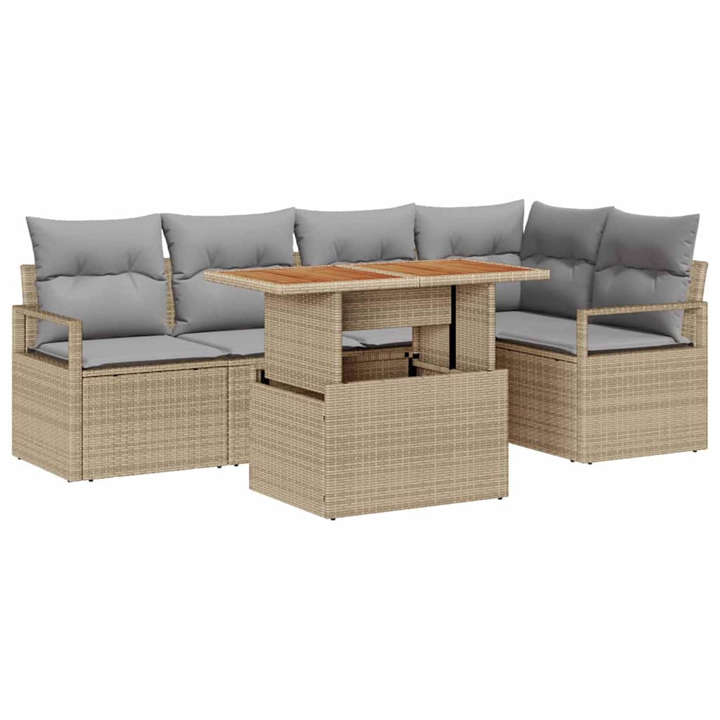 Conjunto de Comedor de Jardín con cojín 6 pcs Beige y gris