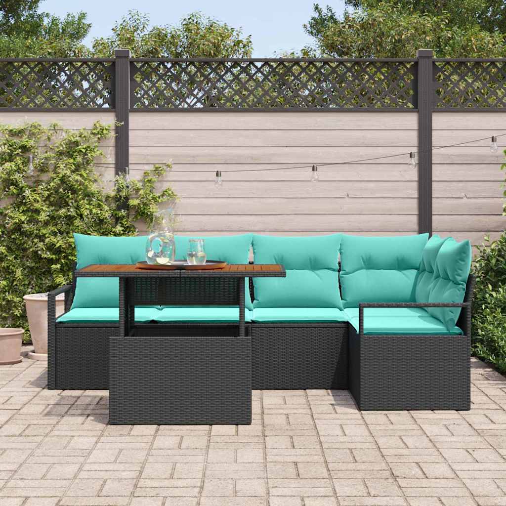 Conjunto de Comedor de Jardín 6 pcs Negro y Verde Azulado