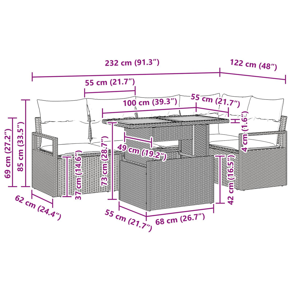 Conjunto de Comedor de Jardín 6 pcs Negro y Verde Azulado