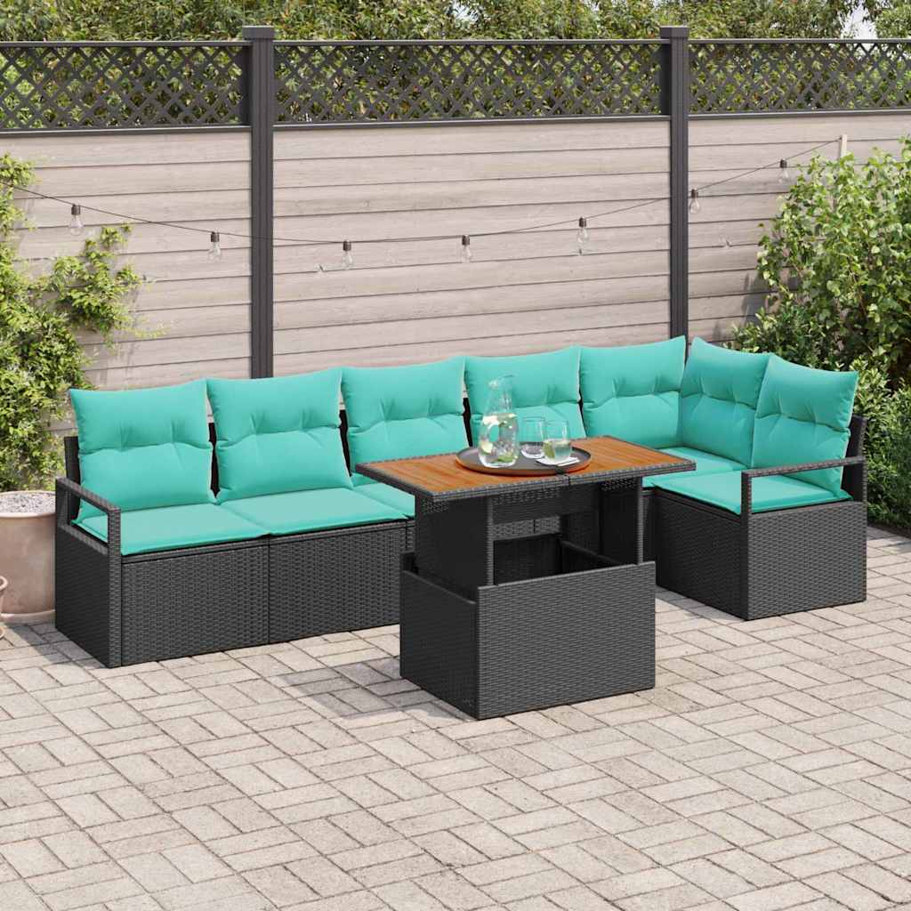 Conjunto de Comedor de Jardín 7 pcs Negro y Verde Azulado